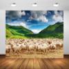 BELECO 10x6.5ft Fabric Rural Pasture Herd of Sheep Backdrop for Photography Green Mountains Alps Highland Sheep Lamb Spring Summer Grazing Background Shepherds Photoshoot Studio Booth Props Wallpaper view 1