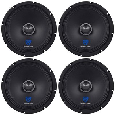 Rockville RXM84 8 Inch 250W 4 Ohm Mid-Bass/Mid-Range Car Audio Speaker, Kevlar Reinforced Cone, CEA Compliant, High SPL, for Car Audio Enthusiasts, 4-Pieces
