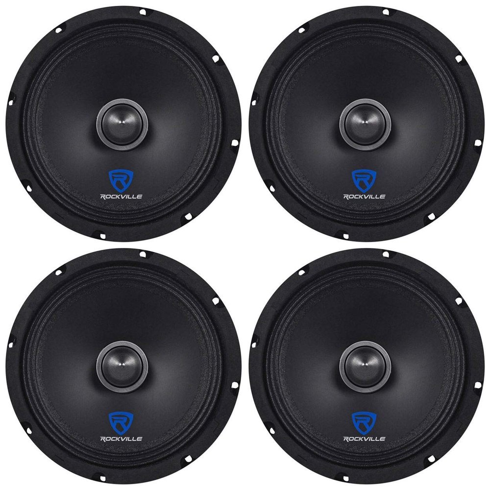 Rockville RXM84 8 Inch 250W 4 Ohm Mid-Bass/Mid-Range Car Audio Speaker, Kevlar Reinforced Cone, CEA Compliant, High SPL, for Car Audio Enthusiasts, 4-Pieces