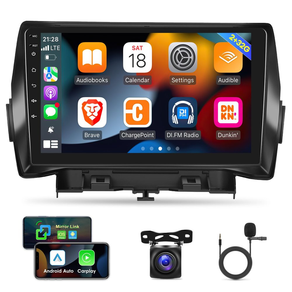 [2G+32G] Android Car Radio for Ford Escape Kuga 2013-2019, 9 inch Touch Screen Car Stereo, Carplay/Android Auto/1080P/Bluetooth/WiFi + AHD Backup Camera + MIC