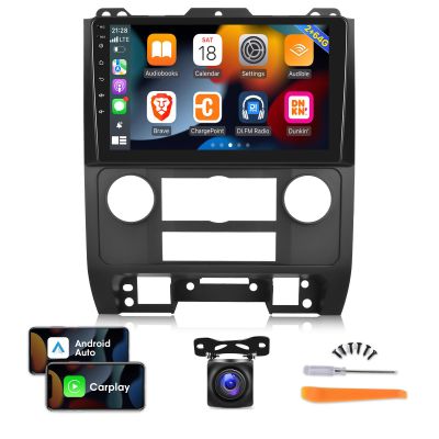 2GB+64GB Android Car Radio for Ford Escape Kuga Mazda Tribute 2007-2012, 9 inch Touch Screen Car Stereo, Carplay&Android Auto/Wi-Fi/Bluetooth/1080P+AHD Backup Camera+MIC