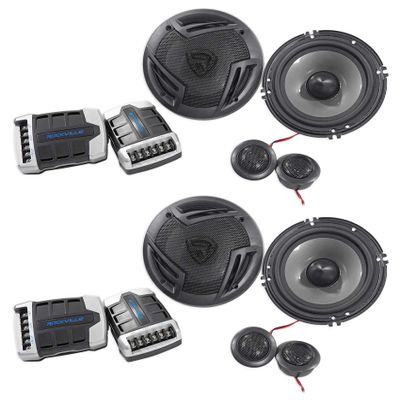 Rockville RV65.2C 6.5-in Component Car Speakers, 1500-Watt Peak 280-Watt RMS CEA Rated, 4 Ohm, Tweeters Crossovers Grilles Included, 2-Pairs