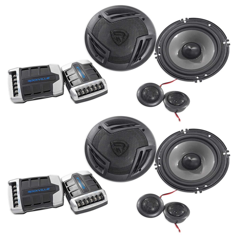 Rockville RV65.2C 6.5-in Component Car Speakers, 1500-Watt Peak 280-Watt RMS CEA Rated, 4 Ohm, Tweeters Crossovers Grilles Included, 2-Pairs