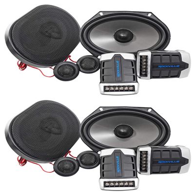 Rockville RV68.2C 6x8 Component Car Speakers, 900W, 4 Ohm, CEA Rated, Polypropylene Woofer, Butyl Surround, 1.2" PEI Tweeter, for Car Audio, 4-Piece