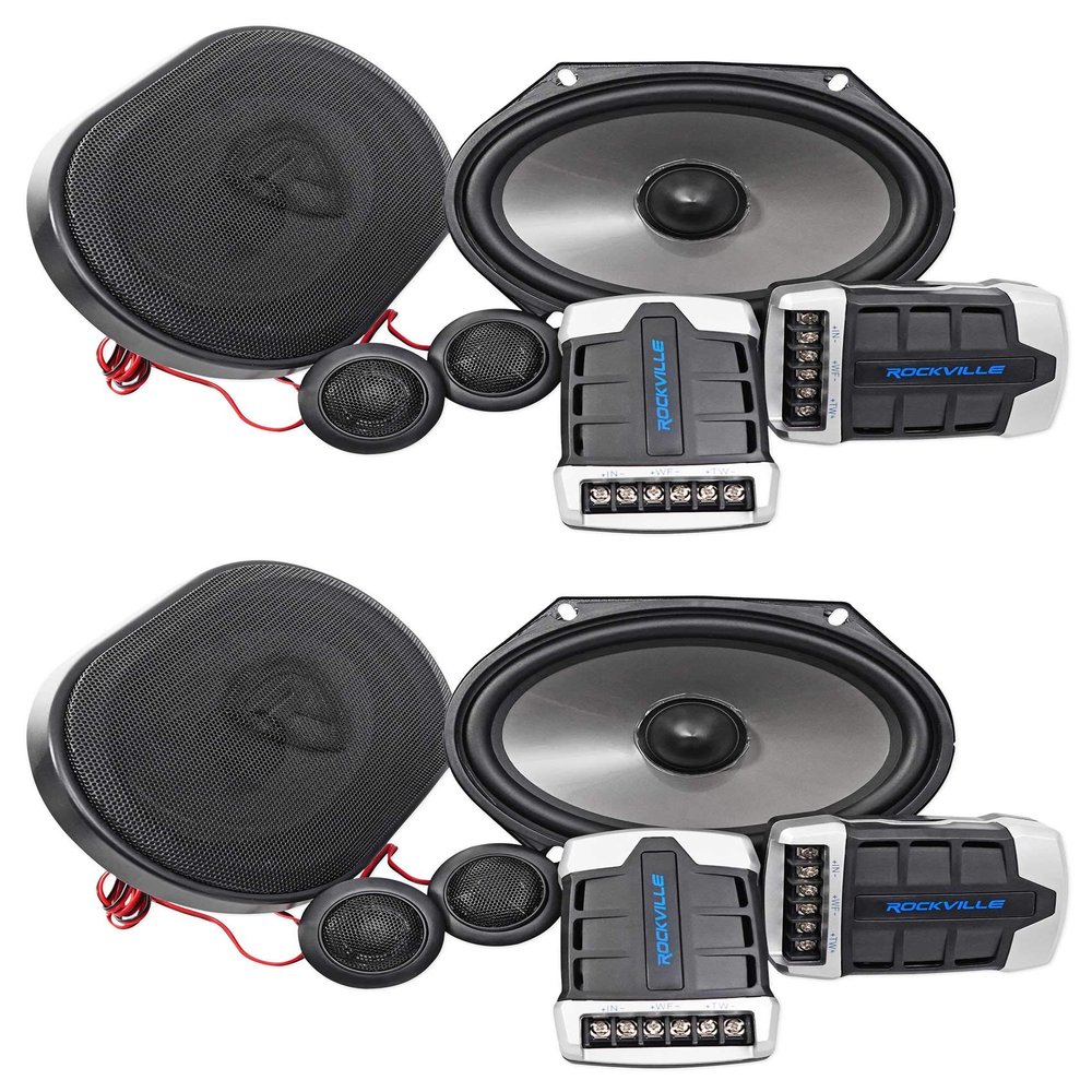 Rockville RV68.2C 6x8 Component Car Speakers, 900W, 4 Ohm, CEA Rated, Polypropylene Woofer, Butyl Surround, 1.2" PEI Tweeter, for Car Audio, 4-Piece