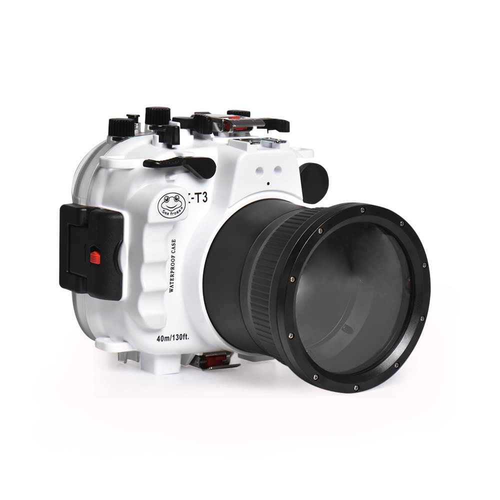 Seafrogs 40M/130FT Underwater Camera housing Waterproof case for Fujifilm X-T3, with Zoom Gears for 16-55mm (White)