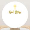 7.2x7.2ft God Bless Round Backdrop Cover First Communion Baptism Christening Party Circle Arch Backdrop Stand Pure White Gold God Bless Baby Shower Backdrop Baptism Party Decor Photo Shoot Props view 1