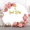 7.2x7.2ft God Bless Round Backdrop Cover First Communion Baptism Christening Party Circle Arch Backdrop Stand Pure White Gold God Bless Baby Shower Backdrop Baptism Party Decor Photo Shoot Props view 2