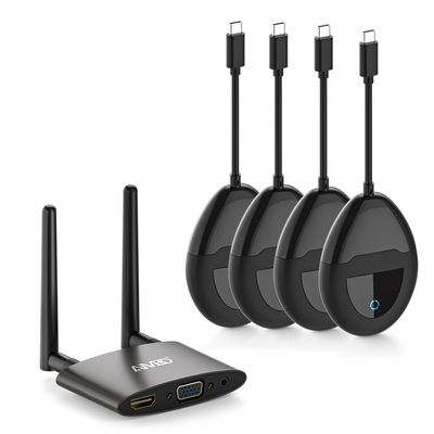 HDMI Wireless Transmitter*4 and Receiver 4K, USB C & HDMI Dual Transmit Ports, VGA Dual Screens, 2.4/5Ghz Streaming Smooth Video/Audio for Mac, Cable Box, Samsung Phone, Netflix, 165FT