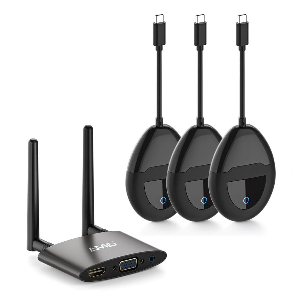 HDMI Wireless Transmitter*3 and Receiver 4K, USB C & HDMI Dual Transmit Ports, VGA Dual Screens, 2.4/5Ghz Streaming Smooth Video/Audio for Mac, Cable Box, Samsung Phone, Netflix, 165FT
