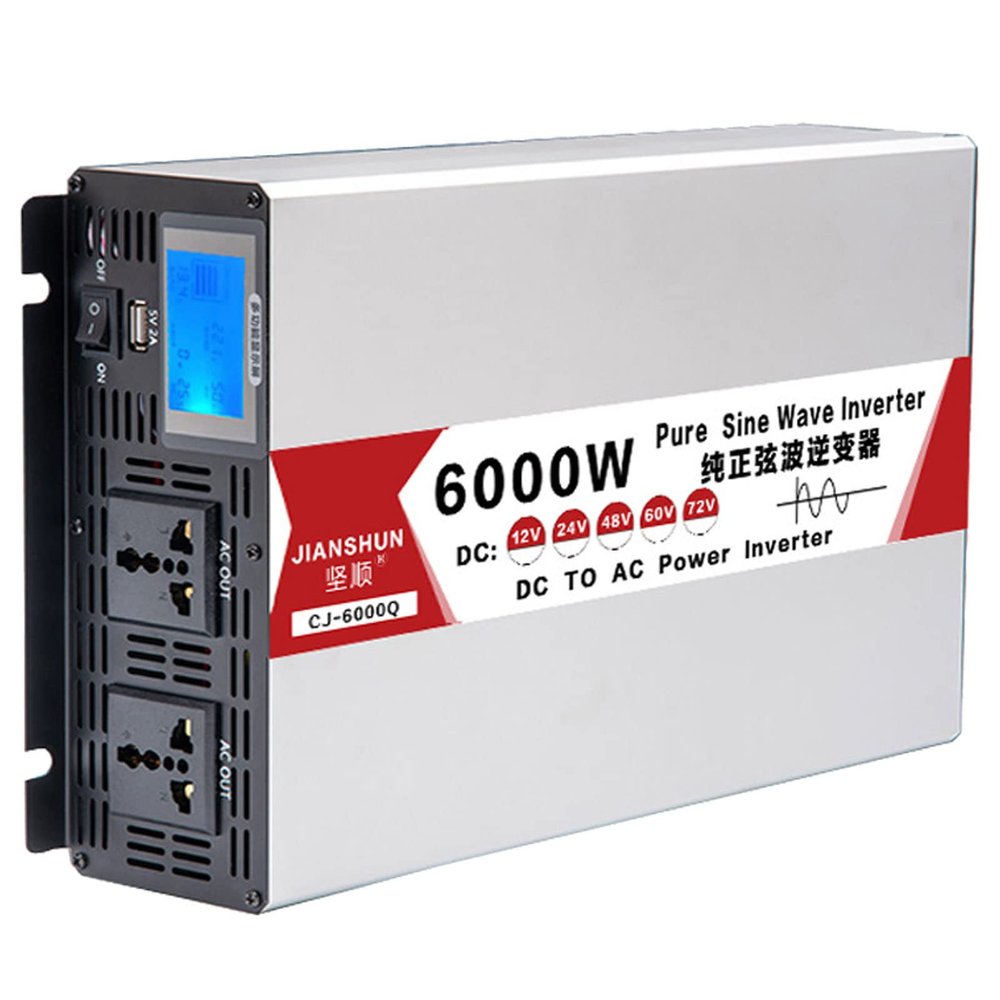 5000W,6000W,8000W Heavy Duty Pure Sine Wave Power Inverter peak-10000W,DC 12V/24V/48V/60V to 110V/220V,2xAC,1xUSB Port,LED Digital Display,6000-12VTO220V
