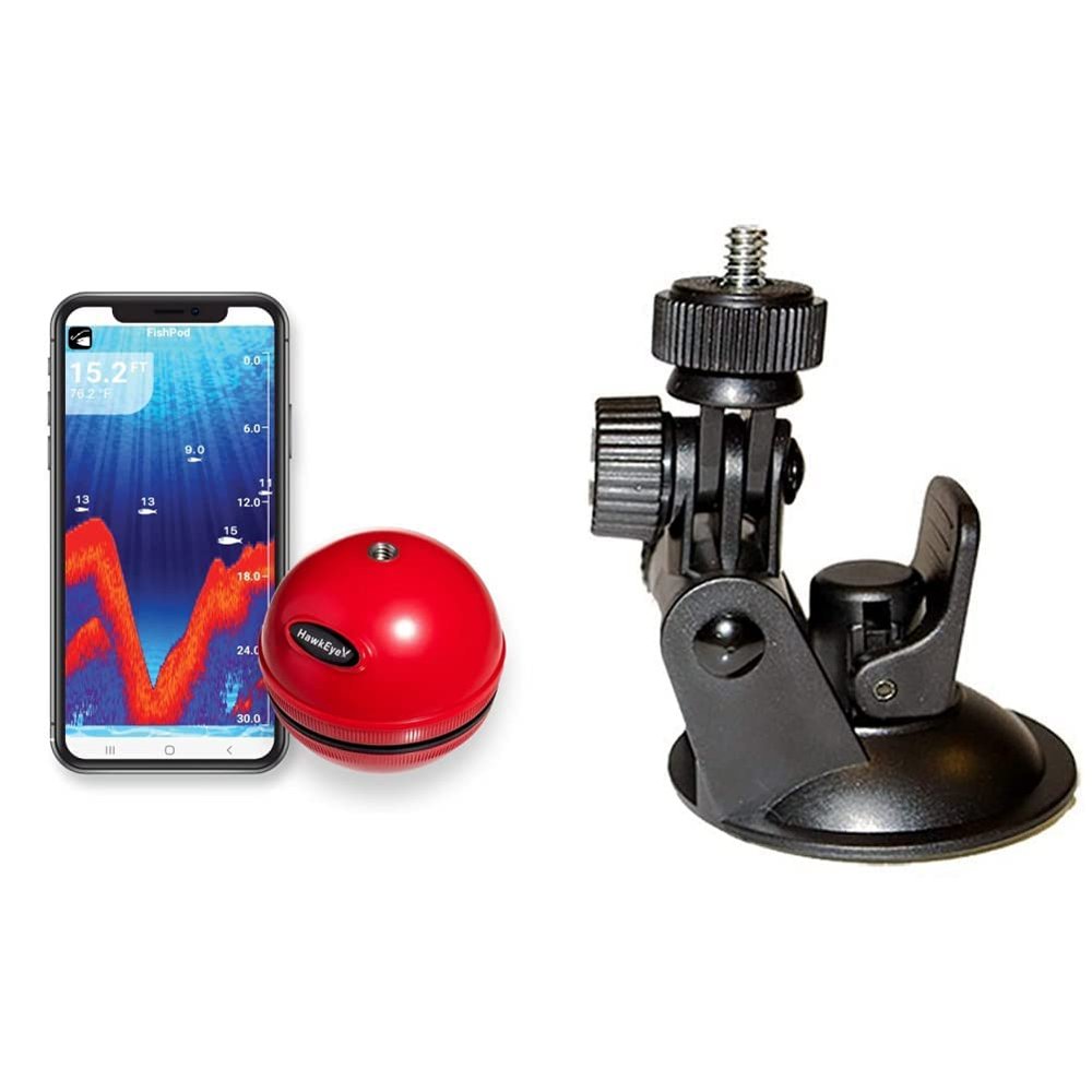 FishPod 5X Bluetooth Fish Finder and HawkEye ACC-FF-1567 FishTrax Fish Finder Suction Cup Mount