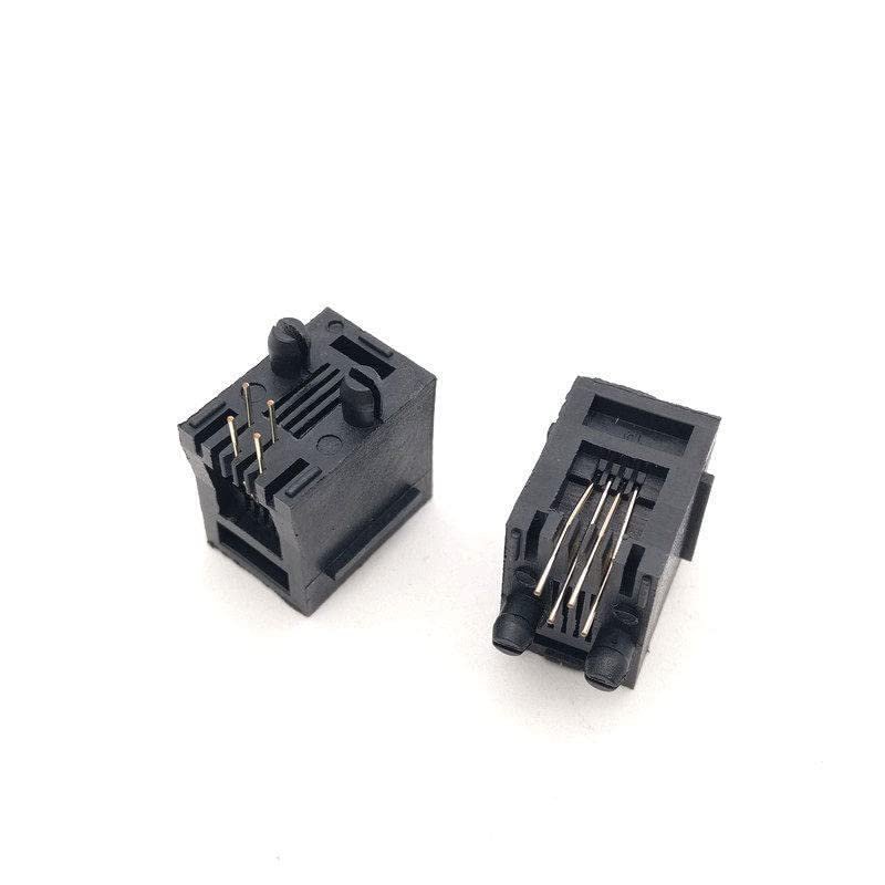 100PCS x RJ11 52-4P4C with Flange 180degree top-Entry PCB Phone Modular Jack Female Telephone Socket LAN Connector