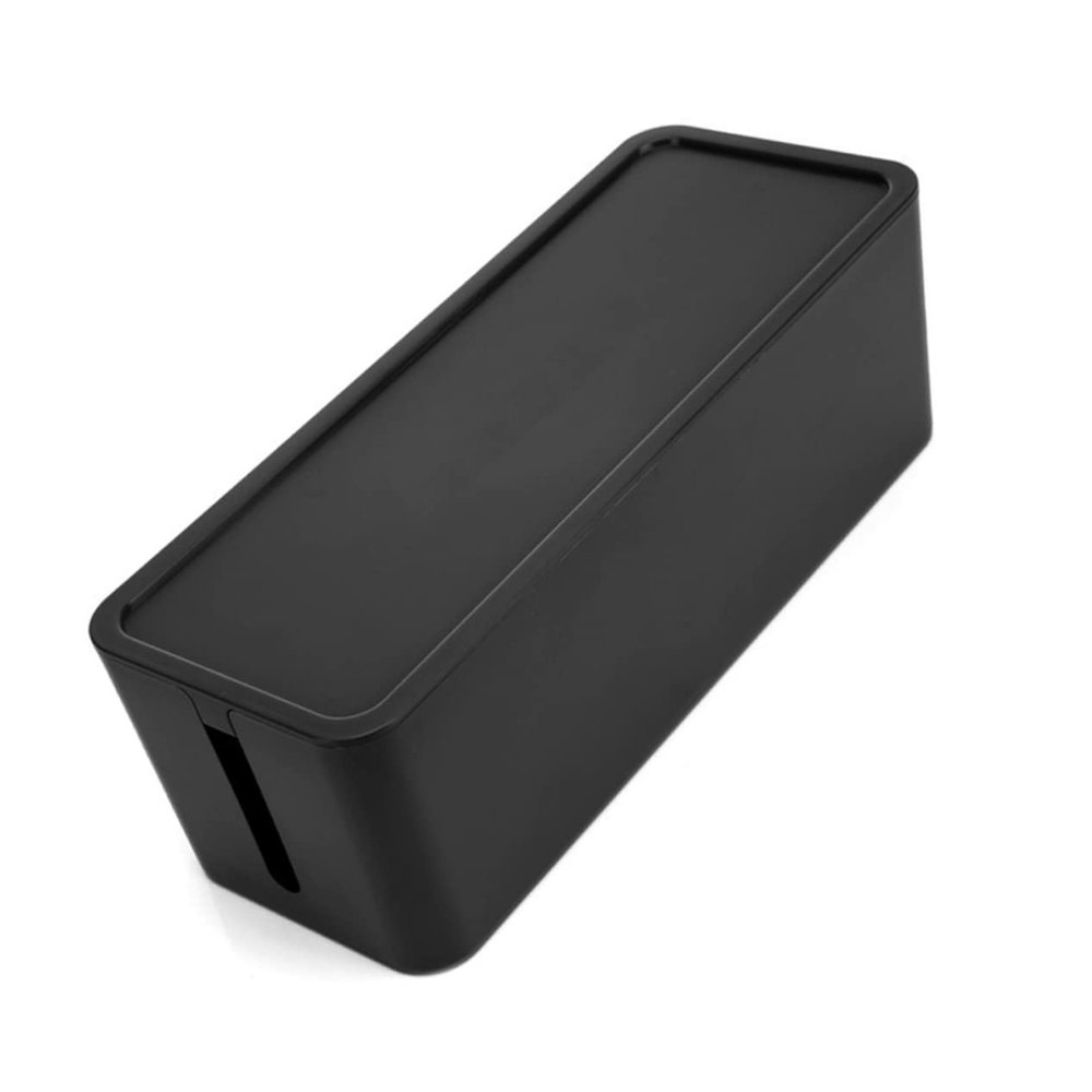 Housoutil Organizer Plastic Box Cover for Desk Office Capacity for Cords Adapters for Home Study Living Room Black
