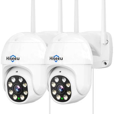 Hiseeu 2Pcs 5MP Security Camera PTZ Wireless Cameras Two Way Vioice Surveillance Camera Full Color Night Vision, IP66 Waterproof 24/7 Record for Outdoor Home Security Compatible Alexa