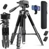 Camera Tripod, 74" DSLR Camera Tripod with 2 QR Plates for Sony/Nikon/Canon, Lightweight Video Tripod Stand for Travelling, Phone Tripod with Fluid Head/Phone Holder/Wireless Remote Max.Load 6kg view 1