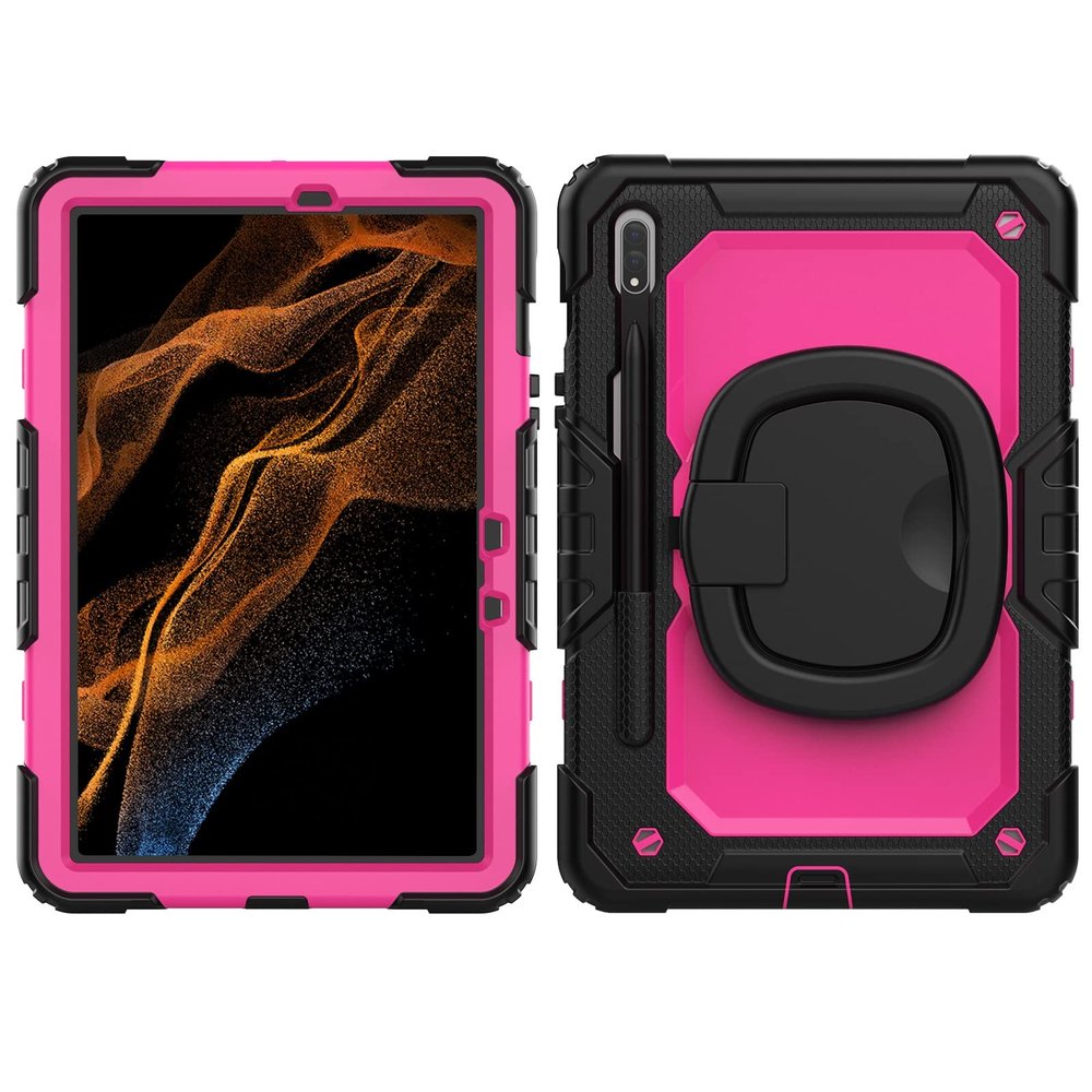 Case Cover Heavy Duty Shockproof TPU Case Compatible with Samsung Galaxy Tab S7 FE 12.4 inch T730 (2021) Kids Case,360 Degree Rotating Handle Stand Bracket W Screen Protector+Shoulder Strap Tablet Cov