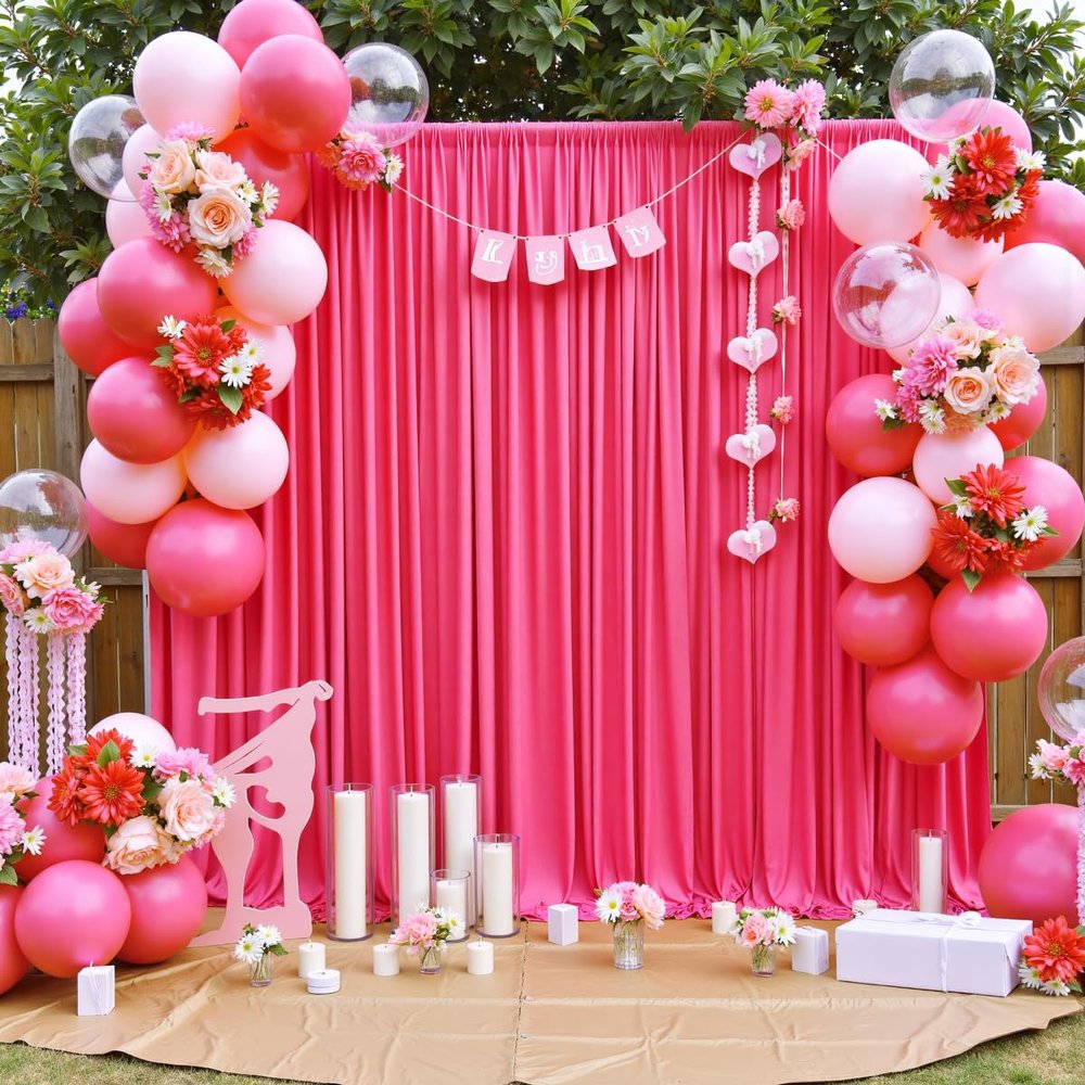 10 ft x 10 ft Wrinkle Free Hot Pink Backdrop Curtains for Parties, Polyester Fuchsia Photo Backdrop Drapes for Wedding Birthday Party Baby Shower,5ft x 10ft,2 Panels