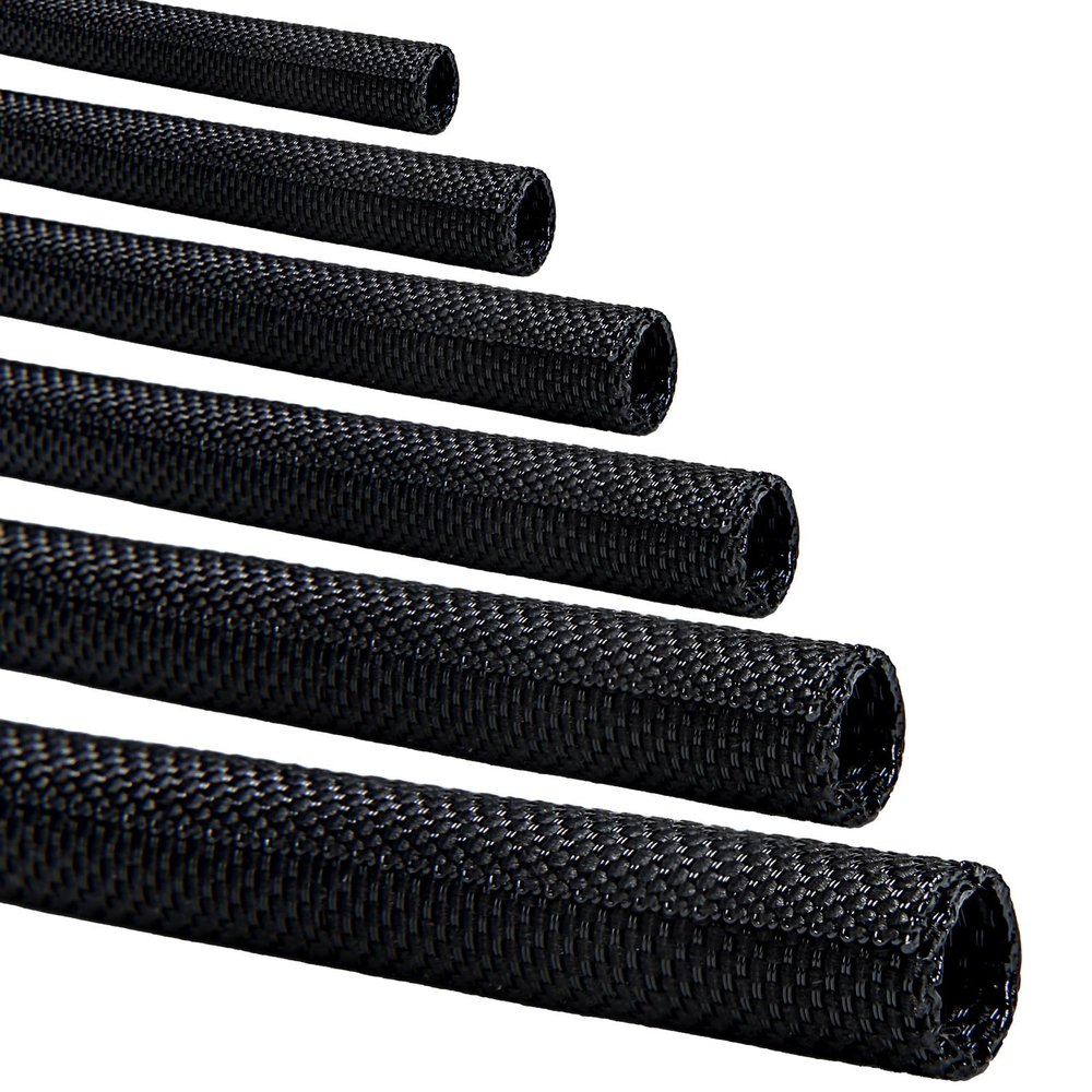 Split-Sleeve Wire Loom for High-Temperature Automotive Harness and Home Cable Management, 25ft - 3/8 inch Braided Cable Management Sleeve Cord Protector, Self-Wrapping Split Wire Loom