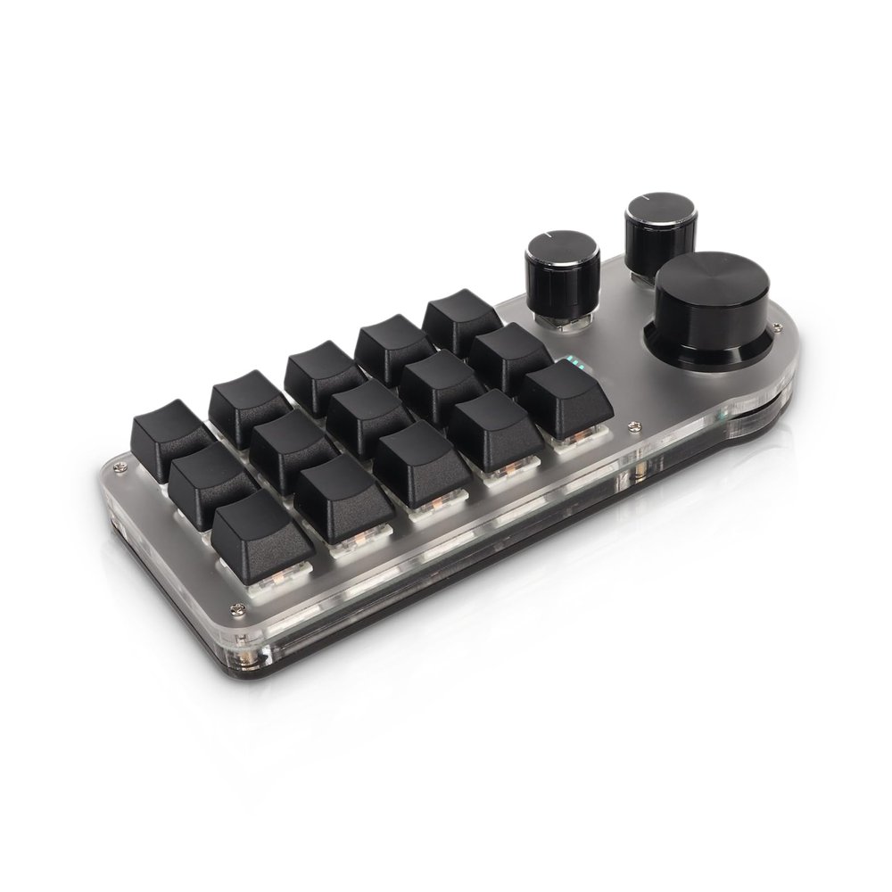 15 Keys 3 Knobs Macro Programmable Keyboard, 3 Connection Modes One Handed Macro Mechanical Keyboard, Blue Switch Hot Swappable Numpad, Gaming Keyboard with Memory Function