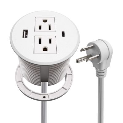 Desk Power Grommet USB C Total 30W, 3.15 Inch PD Fast Charge Desktop Power Strip 2 Outlets 2 USB Ports Recessed Flat Plug Extension Cord Mount into Countertop Shelf Cabinet End Table. (White)