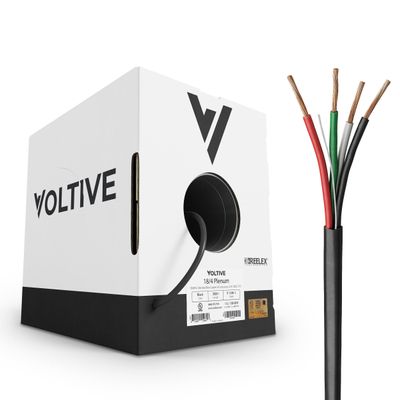 Voltive 18/4 Low Voltage Wire, Plenum CL3P, Black, 500ft - 18AWG, 4 Conductors, Stranded Bare Copper, UL Listed - V-1246-1