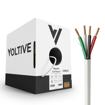 Voltive 14/4 Speaker Wire, Plenum CL3P, White, 500ft - 14AWG, 4 Conductors, Stranded Oxygen-Free Copper, UL Listed - V-1216-4