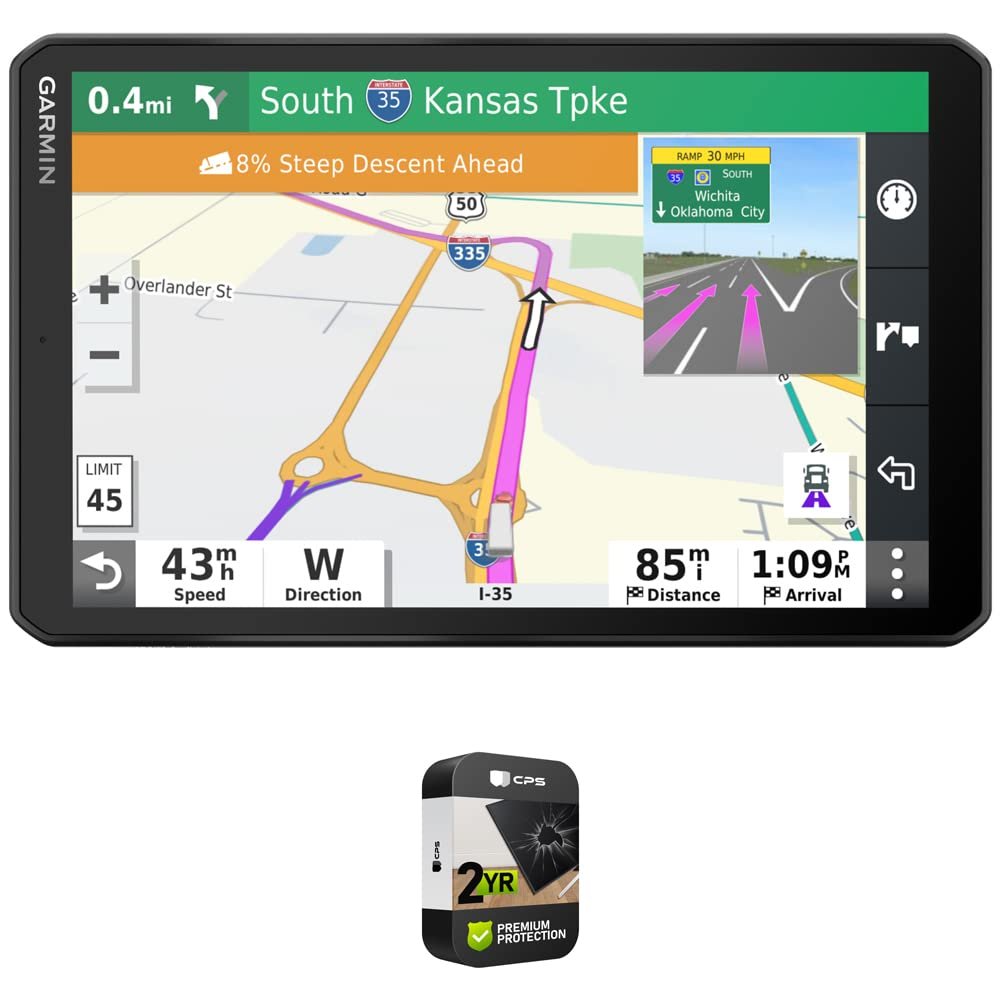 Garmin 010-02314-00 dezl OTR800 8" GPS Truck Navigator Bundle with Premium 2YR CPS Enhanced Protection Pack (Renewed)