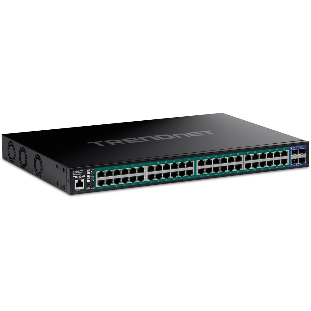 TRENDnet 52-Port Gigabit Web Smart PoE+ Switch with 10G SFP+ Ports, TPE-3524S, 410W PoE Power Budget, Lifetime Protection, Black