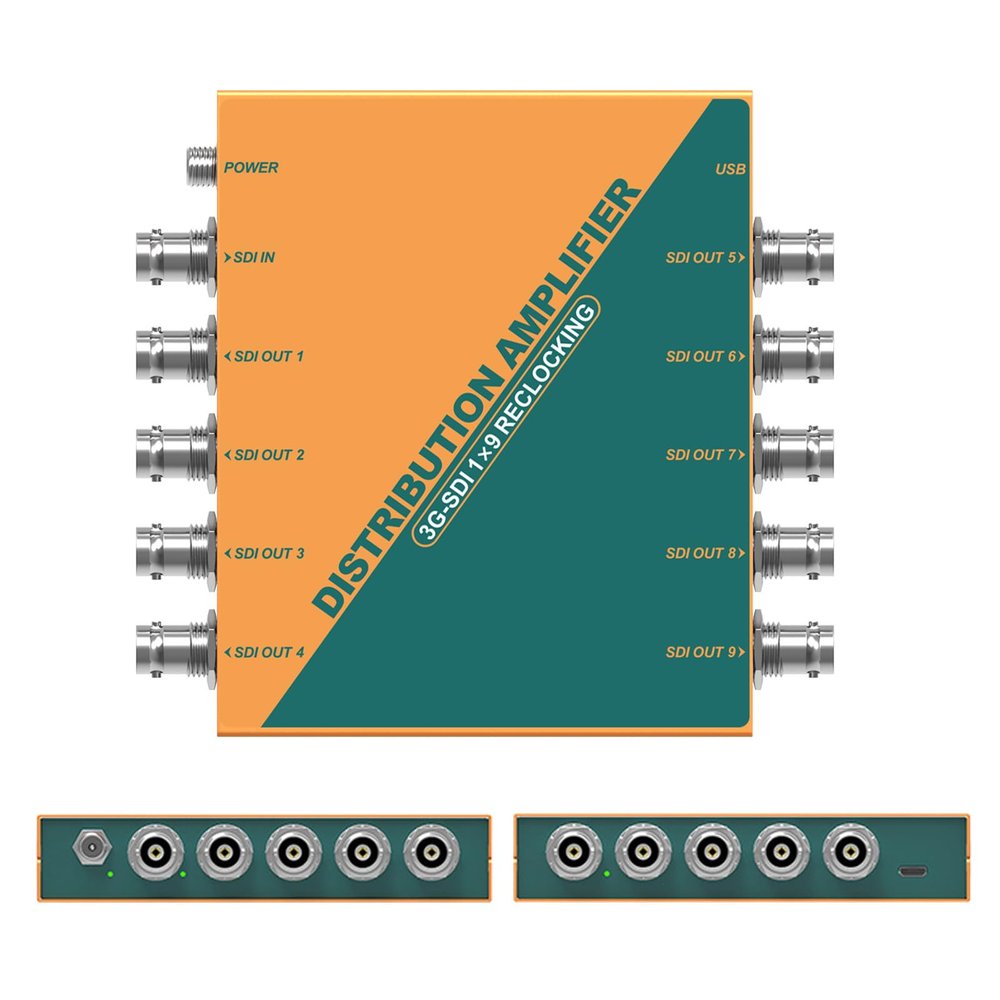 AVMATRIX SD1191 1x9 SDI Distribution Amplifier Splitter with Input Detection, Re-clocking, Cable Equalization, Supports HD-SDI/HD-SDI/SDI
