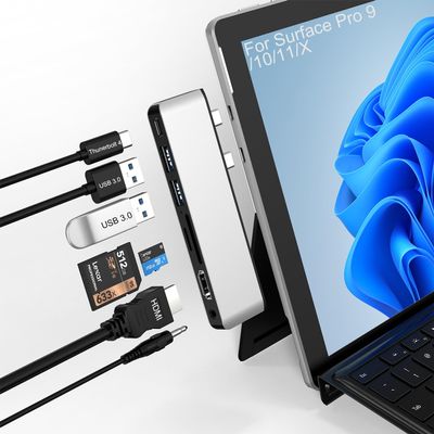 Surface Pro 9/10/11/X Docking Station, Surface Pro 11 USB Hub with 4K HDMI, USB-C Thunderbolt 4 (Display+Data+100W PD), 2 USB 3.0, 3.5mm Audio, SD/TF Card Slot for Surface Pro 9/Pro 10/Pro 11/Pro X