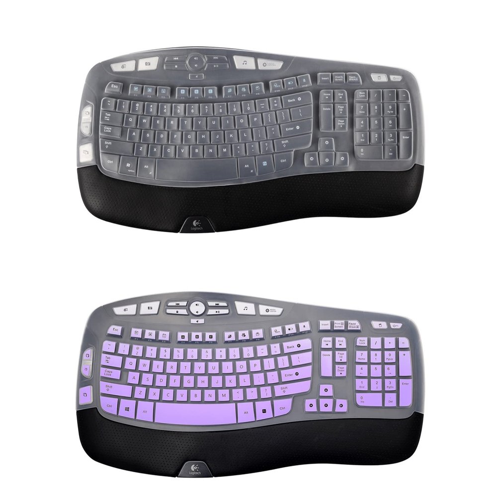 1Pcs Transparent Keyboard Cover and Gradient Purple Keyboard Cover for Logitech K350 MK550 MK570 Wireless Wave Keyboard