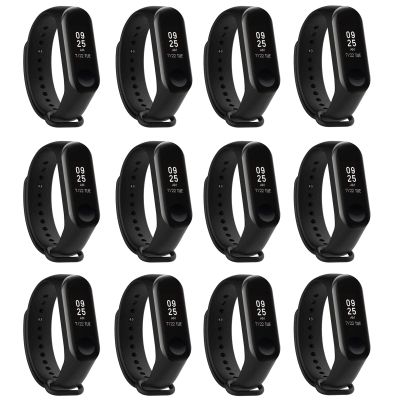 12 Pack Black Bands Replacement for Mi Band 4 Mi Band 3 Strap Wrist Band Strap Bracelet for Men Women Mi 4 Watchband Accessory Pattern Mi Band 3 Smartwatch Strap Bands -Xiao mi 4 /3 Band-4 pcs