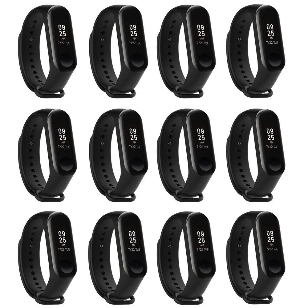 12 Pack Black Bands Replacement for Mi Band 4 Mi Band 3 Strap Wrist Band Strap Bracelet for Men Women Mi 4 Watchband Accessory Pattern Mi Band 3 Smartwatch Strap Bands -Xiao mi 4 /3 Band-4 pcs