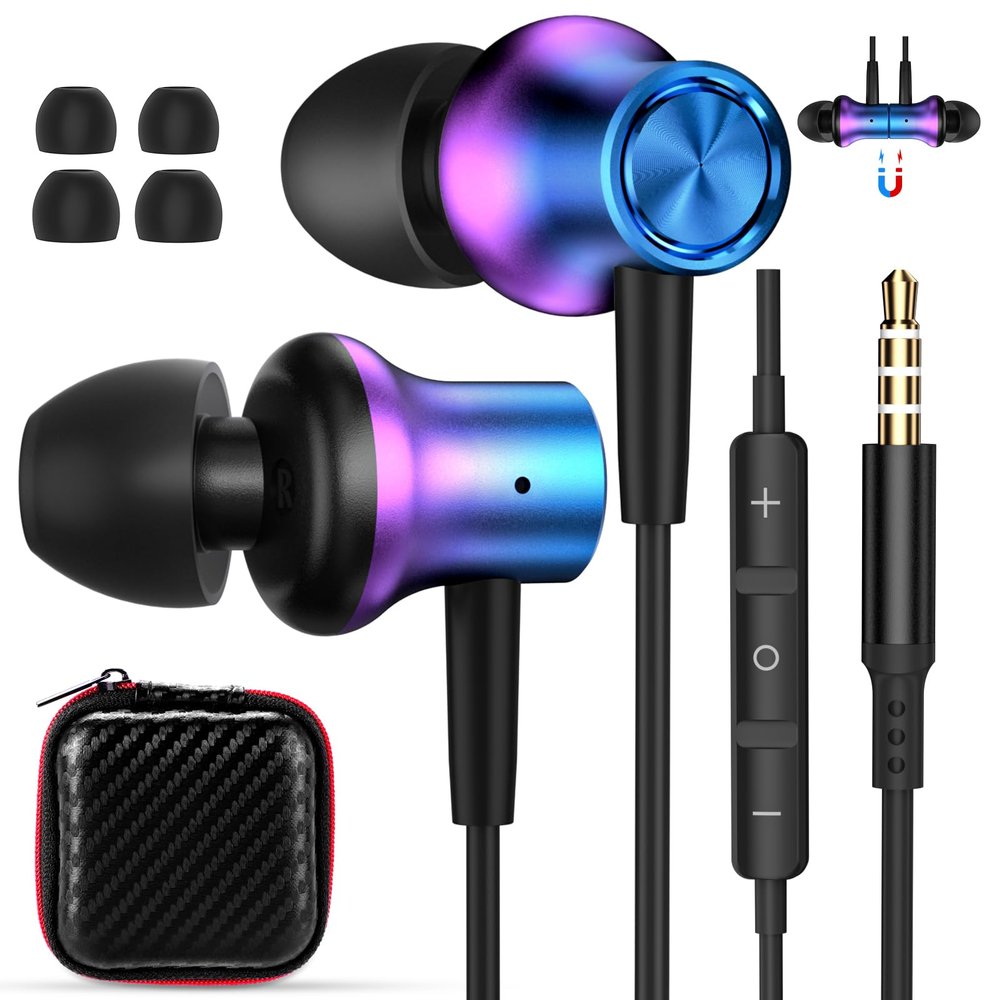 3.5mm Earbuds Magnetic Wired Earphone for Moto G Play Stylus Power, Computer Corded Headset for HP for ASUS for Chromebook Laptop PC, Noise Canceling in-Ear Jack Headphone for Samsung A15 A14 A13 A12