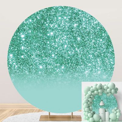 OERJU Green Round Backdrop Cover Fabric Teal Glitter Starlight (No Real Glitters) Wedding Baby Shower Birthday Party Decoration 7.2x7.2ft