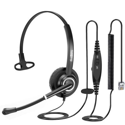 Beebang Telephone Headset with Microphone Noise Canceling for Office Landline Deskphone, with Mic Mute Volume Controller, Mono RJ9 Phone Headset for Call Center Avaya Polycom Nortel