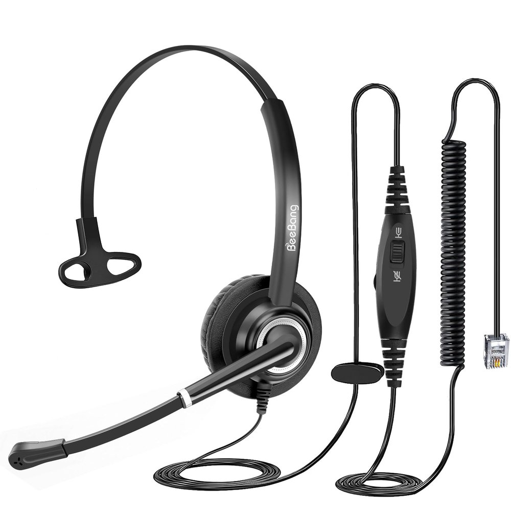 Beebang Telephone Headset with Microphone Noise Canceling for Office Landline Deskphone, with Mic Mute Volume Controller, Mono RJ9 Phone Headset for Call Center Avaya Polycom Nortel