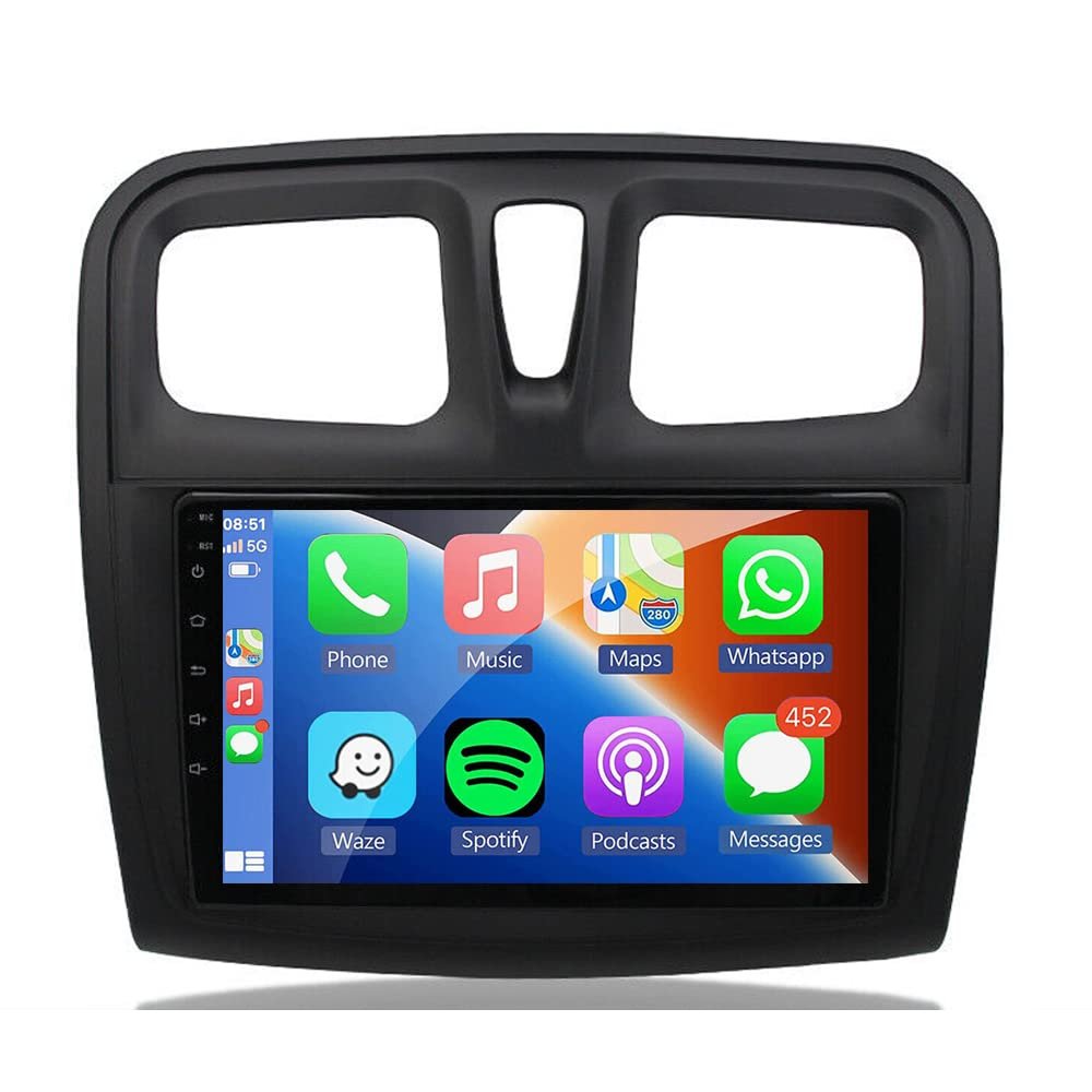 GOJOHO for Renault Sandero Radio 2014-2019 Car Stereo Wireless/Wired Carplay Android Auto 4GB 64GB with 9 Inch IPS Touchscreen GPS Navigation for Car Head Unit Built-in DSP with Free Backup Camera