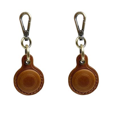 Mingchen 2 Pcs Brown Leather AirTag Keychain Holder, AirTag Leather Protective Cover with Lobster Clasp for Dog Cat Collar, Keys, Backpacks and Travel Luggage