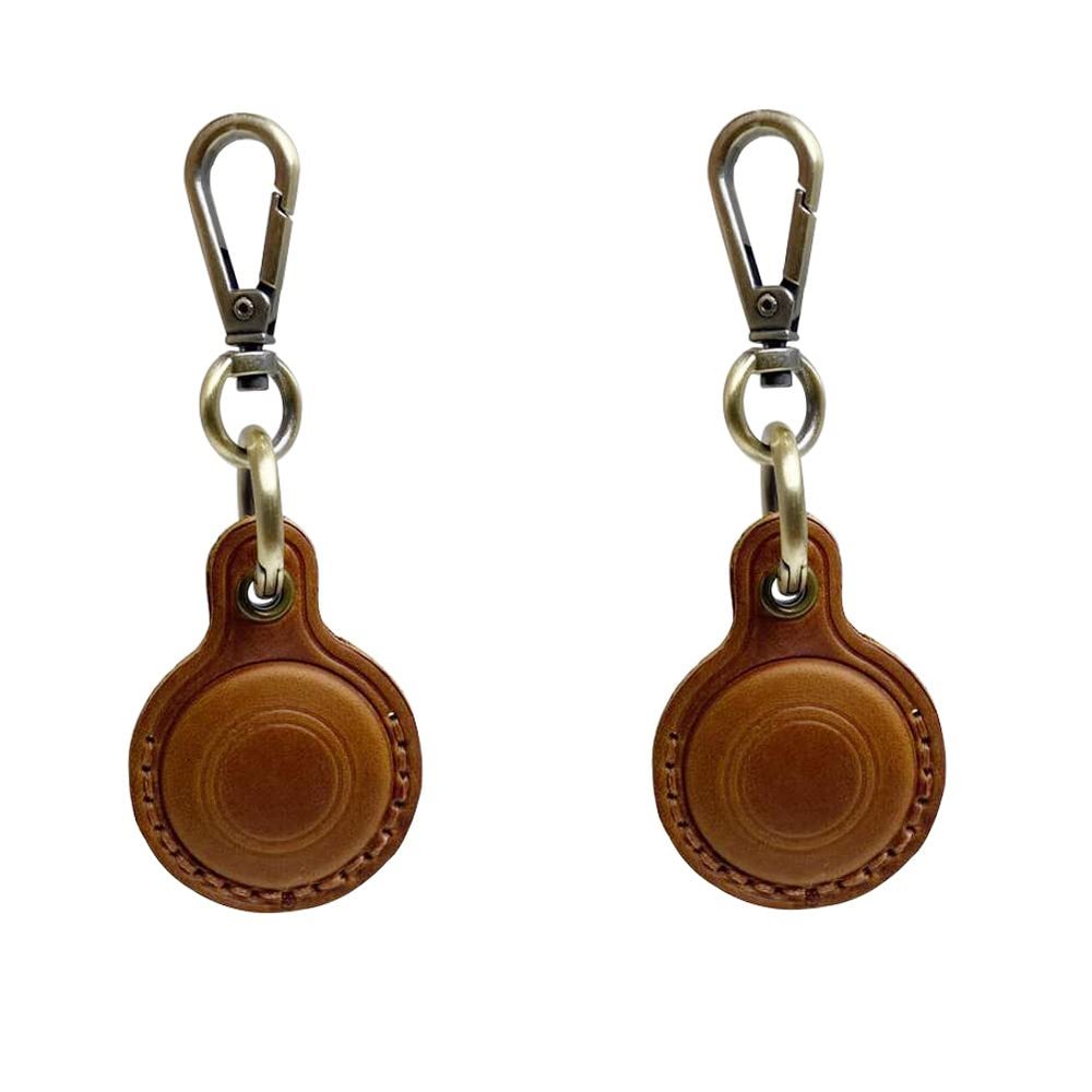 Mingchen 2 Pcs Brown Leather AirTag Keychain Holder, AirTag Leather Protective Cover with Lobster Clasp for Dog Cat Collar, Keys, Backpacks and Travel Luggage