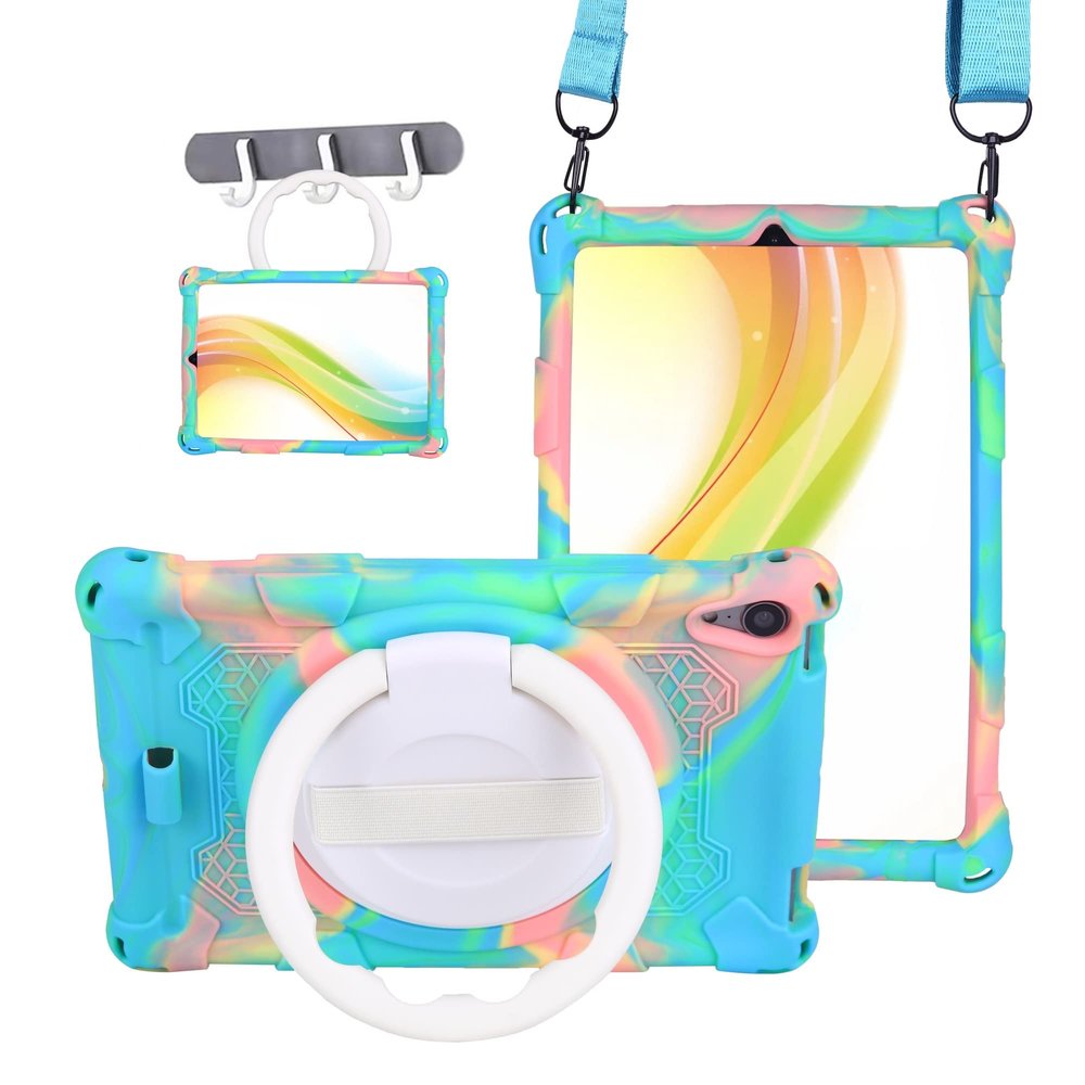 Case Cover Kids Case Compatible with Lenovo Smart Tab M8 HD 8" TB-8505F/8505X/8705F,Soft Silicone Lightweight Case,with Hand Strap Shoulder Belt Rotatable Stand Cover Tablet Cover ( Color : Blue pink