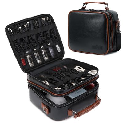 KYALOU Electronics Travel Organizer, Large Electronic Accessories Cable Case with Adjustable Dividers, Waterproof Tech Storage Bag Gifts with Double Layers for Cord, Charger, Power Bank - Black