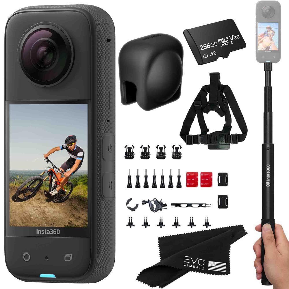 Insta360 X3 Bike Bundle- Waterproof 360 Action Camera with 1/2" 48MP Sensors, 5.7K 360 HDR Video, 72MP 360 Photo, 4K Single-Lens, 2.29" Touchscreen|Includes Bike Bundle, Selfie Stick, Lens Cap&256GB