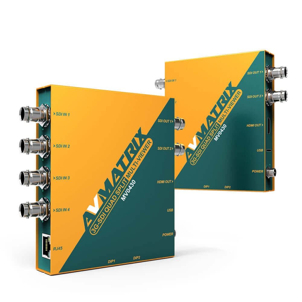 AVMATRIX MV0430 3GSDI Quad Split multiviewer, 1080P SDI Input, SDI/HDMI outputs, Dip Switches, Threaded Locking Power Connector, Detachable Bracket Design