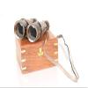 HomeRoots Rustic Brass and Leather Binoculars in Wood Storage Box view 4