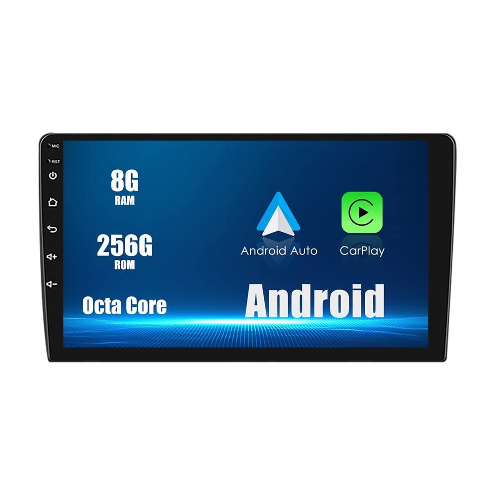 KUNFINE Universal CarPlay/Android Auto Autoradio Android FM/AM Radio Car Navigation Stereo Pad Multimedia Player GPS 9" IPS Touch Screen Display RDS DSP BT WiFi 2 Din Headunit Tablet Octa Core 8G+256G