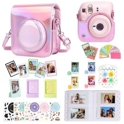 CAIYOULE Accessories for Fujifilm Instax Mini 12 Camera, Accessory Bundle Include PU Leather 12 Case, Mini Picture Album, Frames, DIY Stickers, Color Filter (No Camera) - Shiny Pink