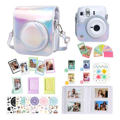 CAIYOULE Accessories for Fujifilm Instax Mini 12 Instant Camera, Accesssory Bundle Include PU Leather 12 Case, Mini Picture Album, Frames, DIY Stickers, Color Filter (No Camera) - Shiny Silver