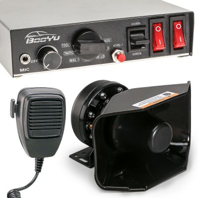 BooYu 9 Tone 12V 200W Warning Emergency Police Siren PA System [180 Loud Speaker][Handheld Microphone][Hands-Free][125-135dB][2 x 10A Switches] for Firefighter Ambulance Vehicles Truck SUV ATV UTV